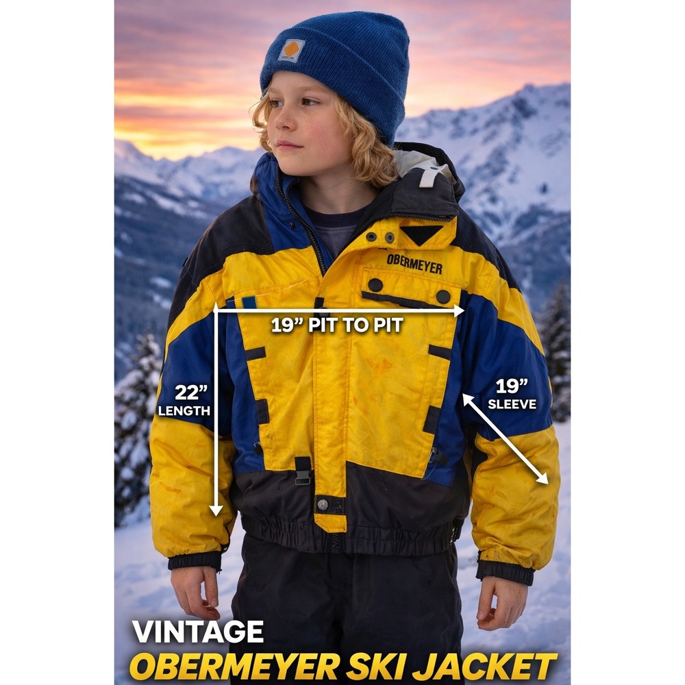 Obermeyer Ski Jacket Kids Yellow Blue Colorblock‎ Insulated Retro Winter L/XL